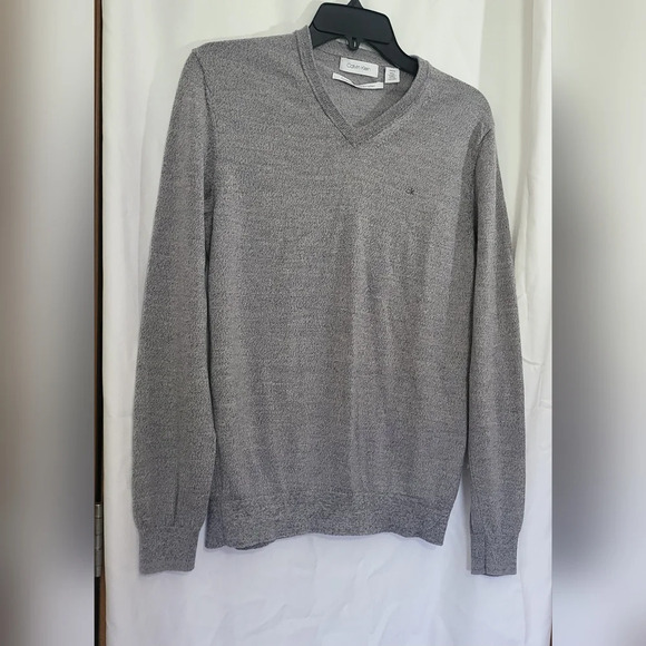 Calvin Klein Mens Gray Extra Fine Merino Wool V-Neck Long Sleeve Sweater‎ Size S - Picture 1 of 7